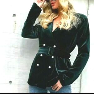 Zara double breasted  blazer pearl button belted velvet blazer jacket
